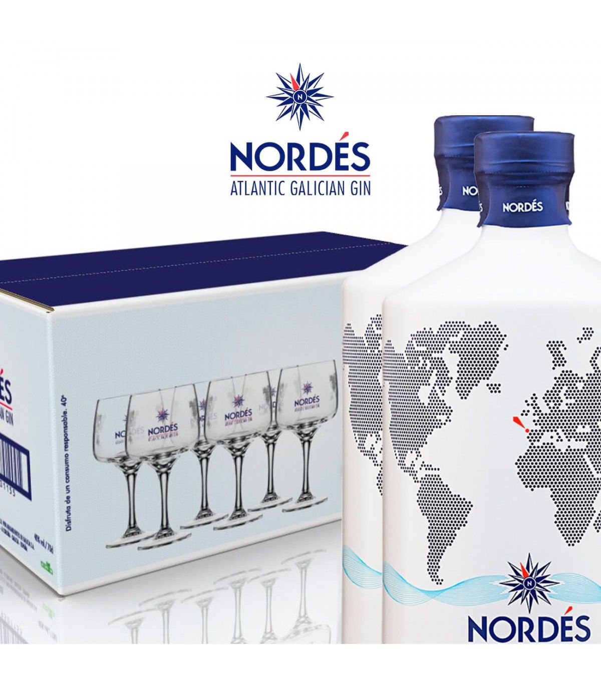 Buy Pack Gin Nordes 2 bottles + 6 glasses