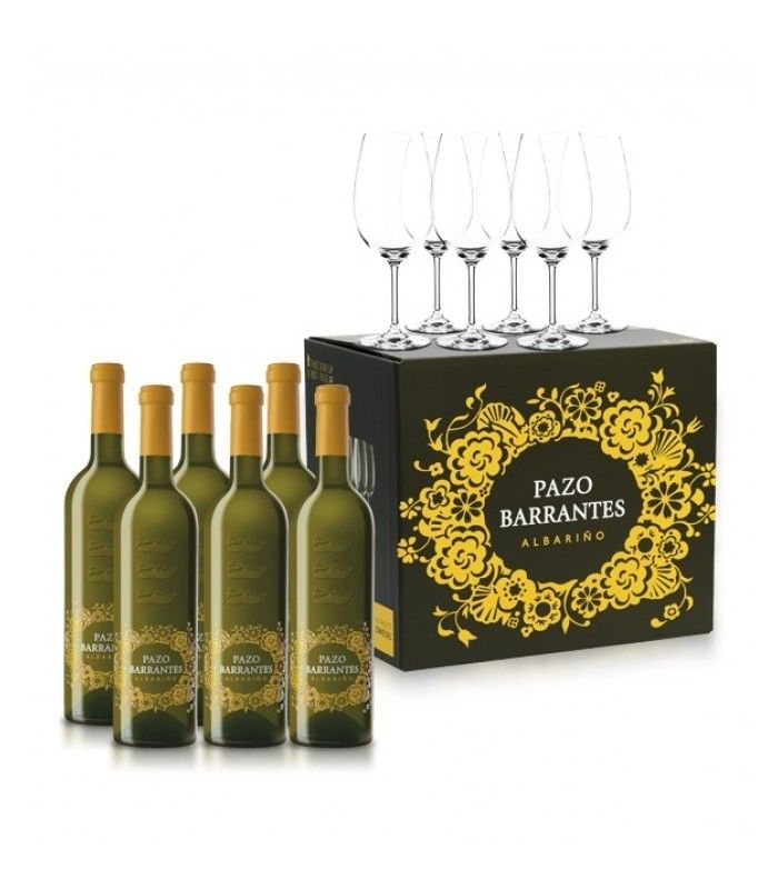 Wine  Pazo Barrantes Albariño (Box of 6 Bottles + 6 Glasses)